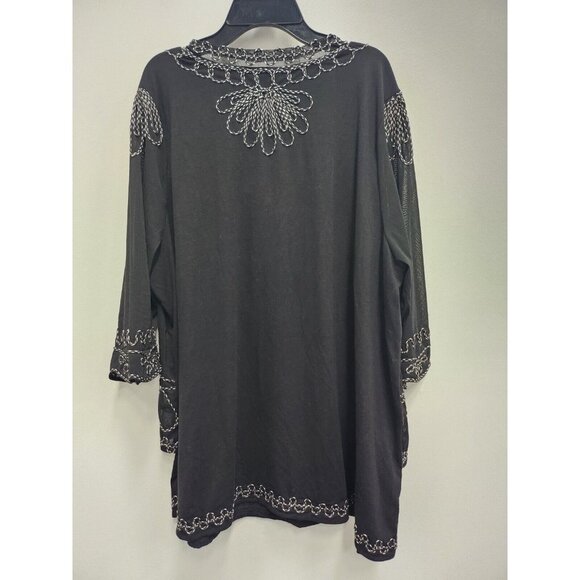 Catherines Womens Black Embroidered Tunic Top Size 1X Mesh Contrast Layered - Picture 11 of 11